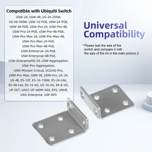 Vista 5 de Kit de montaje en rack para interruptor Ubiquiti, orejas de rack 1U para interruptores Ubiquiti serie 16/24/48
