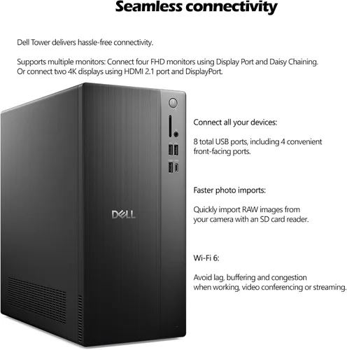Vista 3 de Dell ECT1250 - Computadora de escritorio torre para multitarea definitiva en el hogar y la oficina, CPU Intel de 4 núcleos de 14ª