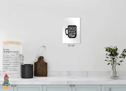 Vista 5 de HB Art Design Hocus Pocus I Need Coffee to Focus Black and White Mug Metal Print Wall Art Coffee Bar Decor Coffee Signs Kitchen Wall Decor Dining