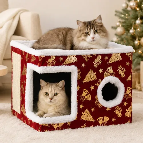 Vista 9 de Cama de Navidad para gatos grandes para interiores con almohadilla para Verde