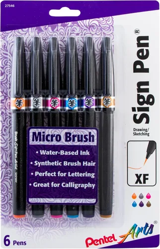 Vista 7 de Pentel Arts Sign Pen Micro Brush Gold & Silver Ink, paquete de 2 (SESF30BPXZ)