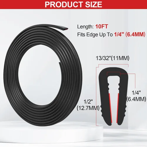Vista 2 de ToLanbbt Moldura de Borde de Goma Canal en U – Protector de Borde de Chapa Metálica Autoadhesivo de 1/4", Tira de Sellado EPDM para Puertas