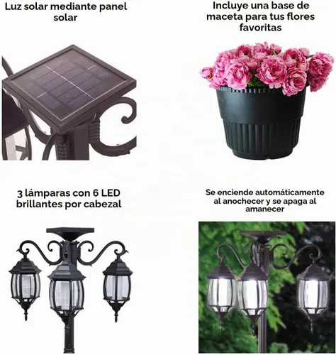 Vista 6 de Westcharm Maceta redonda al aire libre grande de 18 "de diámetro con 3 cabezales LED Solar Lamp Post Lights - Negro