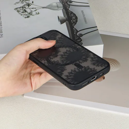 Vista 5 de Compatible con iPhone 16E - Funda magnética mate translúcida negra, cubierta trasera dura con bonito patrón de flores y funda magnética de lujo a