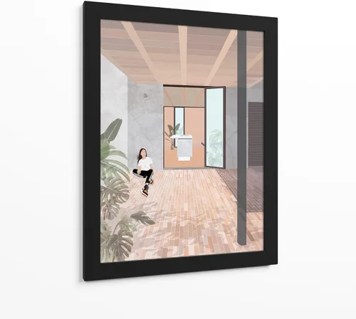 Vista 5 de Canvas Lab Tello House by DRAM 11 x 15 in Fine Art Framed Print, Frame Color: Black, With Mat Architecture, Illustrations, Minimalist