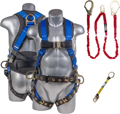 Vista 19 de Palmer Safety Arnés de seguridad de protección contra caídas Hammerhead Series Kit de seguridad I Arnés Premium + Cordón + Kit de extensor de anillo