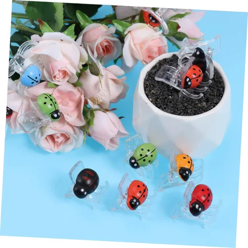 Vista 5 de YARNOW 60 piezas de 6 clips de soporte de orquídea para decoración floral, clips en forma de mariquita, clips fijos para jardinería, clips fijos