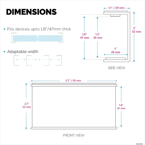 Vista 4 de Soporte para laptop debajo del escritorio para escritorio, adhesivo y atornillado, dispositivos de hasta 1.5 pulgadas de grosor como Macbooks