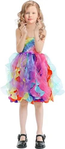 Vista 4 de Vestido tutú para niñas, vestido de tul con lentejuelas, vestido de princesa para niñas pequeñas, disfraz de fiesta de cumpleaños brillante