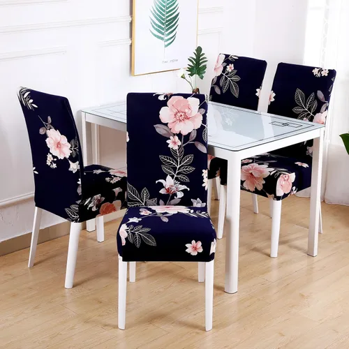 Vista 2 de Juego de 4 Fundas para Sillas de Comedor, Elásticas de Spandex Suave Extraíbles Lavables para Comedor (Beautiful Years Blue, Juego de 4)