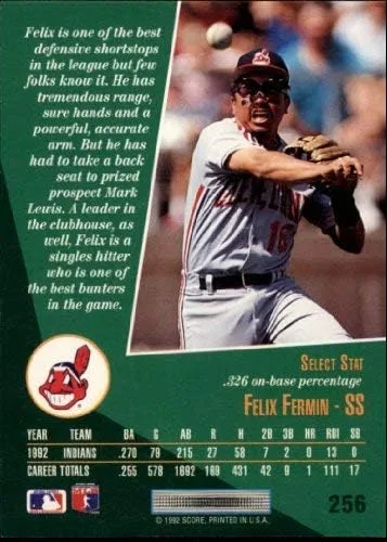 Vista 2 de 1993 Select #256 Felix Fermin MLB Baseball Trading Card