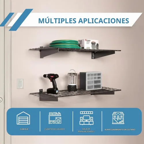 Vista 7 de Hyloft Paquete de 2 estantes de garaje de pared de acero resistente, ajustable de 36 x 18 pulgadas, incluye barra para colgar, carga máxima de Blanco
