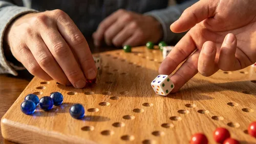 Vista 5 de Juego de mesa Aggravation (Wahoo), con tablero de madera maciza de roble, doble cara, 16" de ancho
