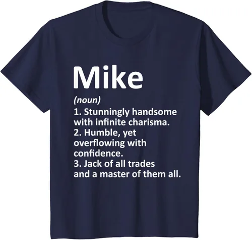 Vista 77 de MIKE Definition - Camiseta divertida para regalo de cumpleaños con nombre personalizado, Negro, S