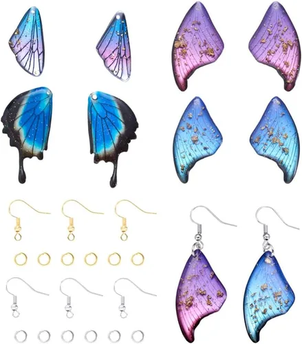 Vista 10 de Craftdady Colgantes de Resina de Alas de Mariposa y Alas de Hada - Lindos Colgantes Colgantes de Animales y Dijes de Hongos - Dijes Degradados