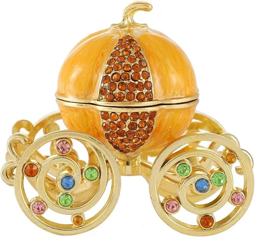 Vista 13 de QIFU Caja de joyería con forma de carruaje de calabaza esmaltado pintado a mano con bisagras - Regalo único para la familia Carro 1 Púrpura