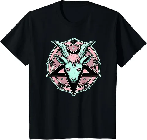 Vista 71 de Camiseta Kawaii Paste Creepy Goat Pentacle, Negro