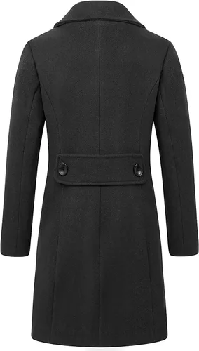 Vista 3 de Chouyatou - Elegante abrigo con cuello de solapa y abotonadura doble para mujer, de mezcla de lana