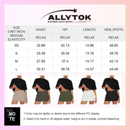 Vista 6 de Allytok Falda cargo Y2K de verano de algodón bodycon minifaldas cortas para mujer con bolsillos