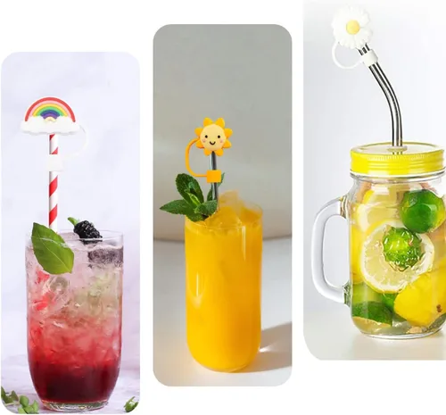 Vista 5 de 10 fundas de popote para popotes reutilizables, protector de paja con forma colorida para popotes de 6 a 0.315 in, sellado hermético a prueba