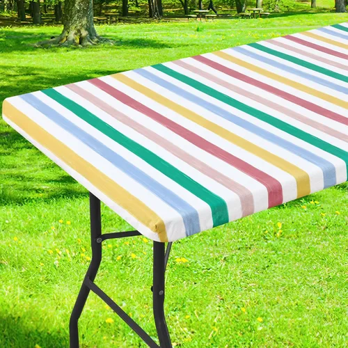 Vista 47 de Smiry Mantel cuadrado para mesa de pícnic, impermeable, elástico, ajustable, para campamento, protector de vinilo con parte trasera de franela Beige