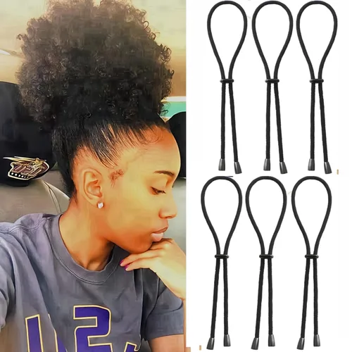 Vista 7 de Afro - Corbatas de cola de caballo con cordón ajustable para cabello corto rizado rizado moño lazos para la diadema Afro larga acolchada