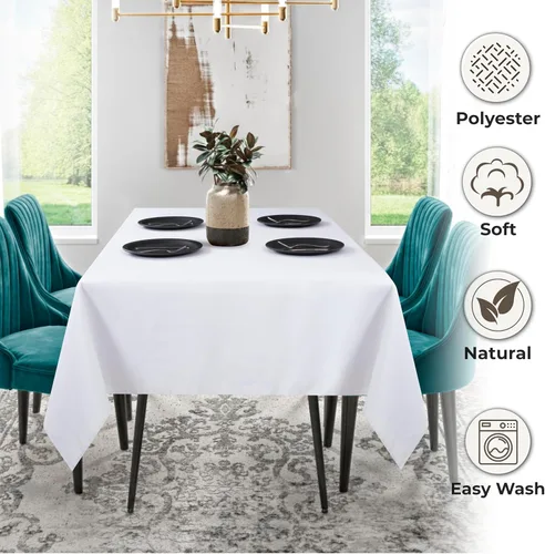 Vista 7 de Ramanta Home Mantel rectangular blanco de 60 x 84 pulgadas, mantel de tela de poliéster lavable, resistente a las manchas y a las arrugas