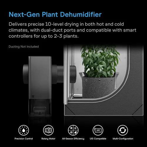 Vista 2 de AC Infinity HYDRONE 5, deshumidificador de plantas de precisión, 10 niveles de secado distintos, motor giratorio PWM, eficaz en entornos fríos