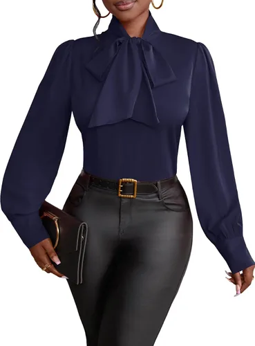 Vista 13 de Vrtige Camisa de mujer elegante con cuello de lazo, manga larga, blusa para la oficina