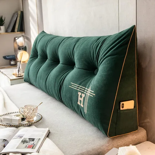 Vista 8 de HM&DX Almohada de lectura triangular con cuña para cabecero, almohada de respaldo de terciopelo con funda extraíble y bolsillos laterales