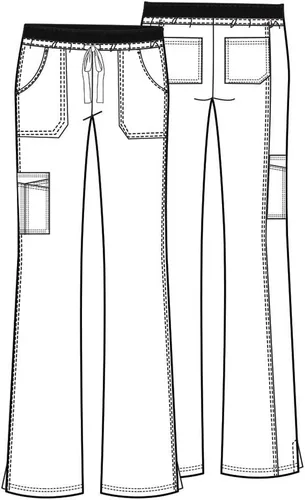 Vista 4 de Cherokee Pantalones quirúrgicos para mujer, tiro bajo, pierna acampanada, cordón ajustable con 6 bolsillos, 24001 Peltre