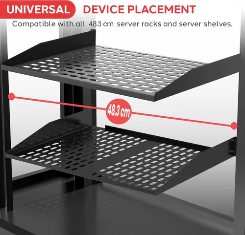 Vista 2 de Pyle Estantes para rack de servidores 1U+2U de 19 pulgadas, bandeja de montaje universal para racks y gabinetes de computadora, compatible
