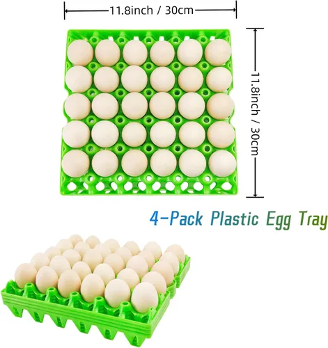 Vista 3 de Paquete de 4 cajas de plástico para huevos, 30 huevos planos, apilables, duraderas, reutilizables, color verde