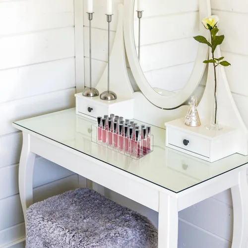 Vista 8 de FOMIYES Soporte para lápiz labial de 24 ranuras, organizador de maquillaje acrílico transparente para encimera, tocador y baño, estante