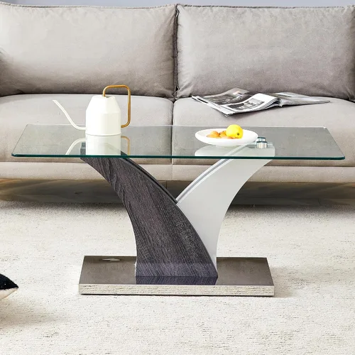 Vista 7 de Mesa de centro rectangular de vidrio para sala de estar, mesa central transparente moderna de 39 pulgadas, mesa de sala de estar de vidrio templado