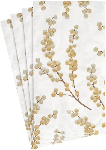 Vista 11 de Entertaining with Caspari Berry Branches - Servilletas de papel para cóctel, color blanco y dorado, paquete de 20