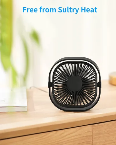 Vista 6 de Pequeño ventilador de escritorio USB, mini ventilador de mesa silencioso de 4 pulgadas, ventilador de escritorio portátil de 3 velocidades, pequeño