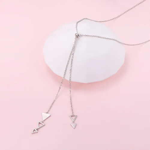 Vista 6 de FLYOW Collar Lariat de cadena larga, estilo simple, plata de ley 925, colgante de corazón ajustable en forma de Y
