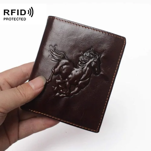 Vista 27 de Hombres Cool Eagle Wolf Caballo Totem Cuero Vaca Vertical Cartera Cremallera Multi-tarjeta Titular, Tótem de caballo, Minimalista