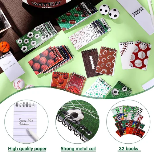 Vista 4 de Faccito 32 mini bloc de notas deportivos, baloncesto, béisbol, fútbol, fiesta, recuerdos, bolsas de regalo, bloc de notas en espiral, mini cuadernos