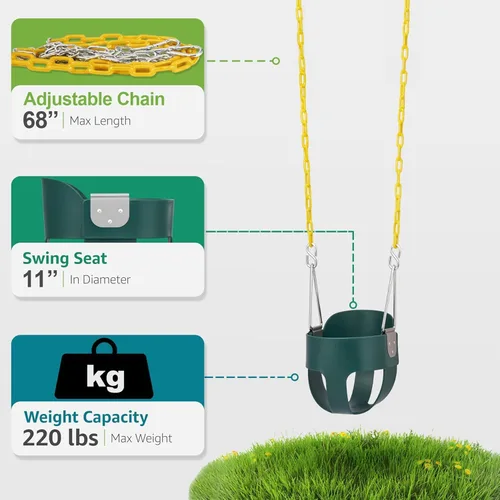 Vista 2 de Sorbus Cuna para bebé - Columpio para niños pequeños con respaldo alto, columpio tipo cubeta para bebés y niños pequeños, con cadenas recubiertas