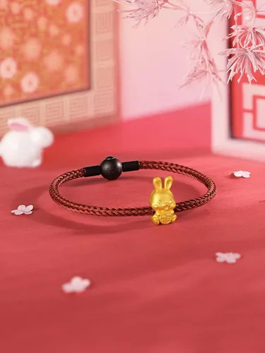 Vista 6 de ZHOU LIU FU Pulseras de oro real para mujer, pulsera de conejo de la suerte, joyería de oro de 24 quilates, pulsera roja, dije de oro sólido