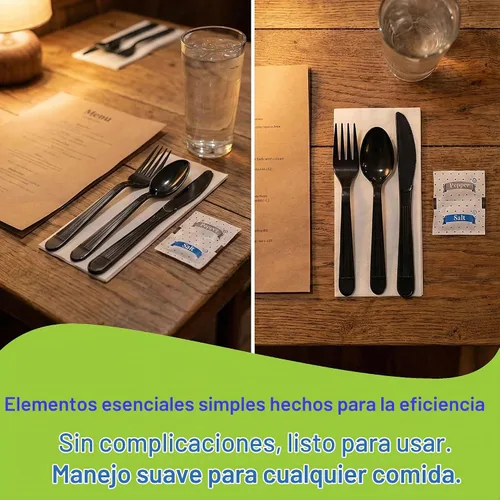 Vista 7 de Utensilios de plástico x [25 unidades] Juego combinado de cubiertos envueltos a granel, paquete variado de cubiertos desechables, suministros