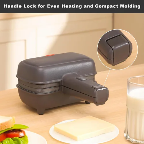 Vista 4 de UVFAST Mini sandwichera con platos extraíbles: Máquina portátil para hacer queso a la parrilla, sándwichera de desayuno eléctrica con platos