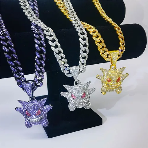 Vista 4 de MFJFHK Miami - Cadena de eslabones cubanos para hombre, chapado en oro dorado, collar de hip hop, cadena de diamantes para hombre, joyería de hip