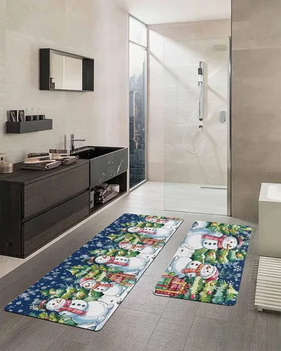Vista 2 de Tapete de baño de muñeco de nieve de Navidad para bañera, antideslizante, de secado rápido y absorbente, tierra de diatomeas, fregadero de ducha