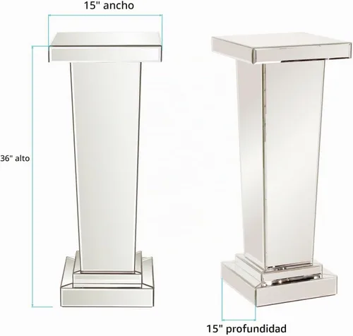 Vista 3 de Howard Elliott Collection Mesa de pedestal con espejo cónico, elegante y moderno estilo lateral de cama, diseño de acabado de espejo