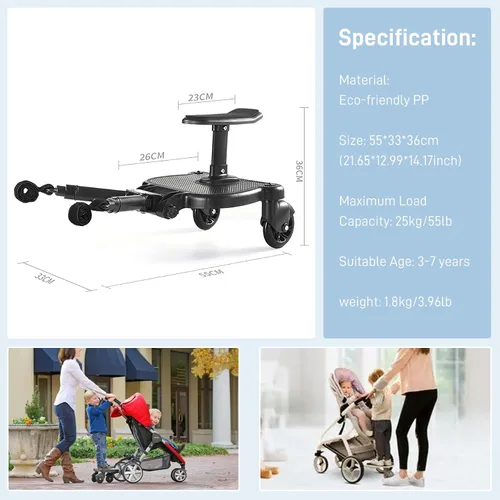 Vista 4 de Tabla universal para cochecito, tabla planeadora para cochecito con asiento desmontable, tabla para cochecito, tabla para cochecito, conector