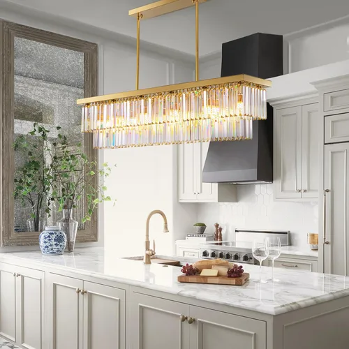 Vista 3 de Candelabro rectangular de cristal dorado para comedor de 47 Dorado brillante