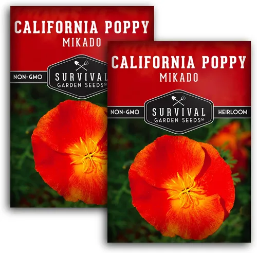 Vista 10 de Paquete de 1 semilla de amapola Mikado California para plantar, paquete con instrucciones para cultivar amapolas rojas en tu huerto casero, variedad